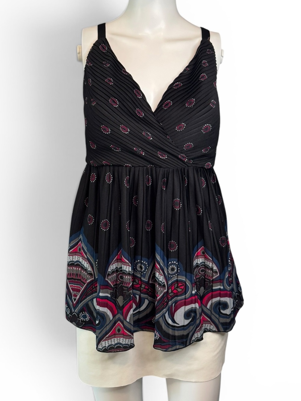 Lane Bryant Black Floral Border Print Tank Top